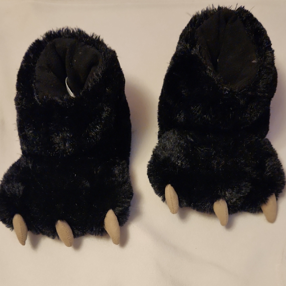 Lazy One Black Furry Claw Slippers